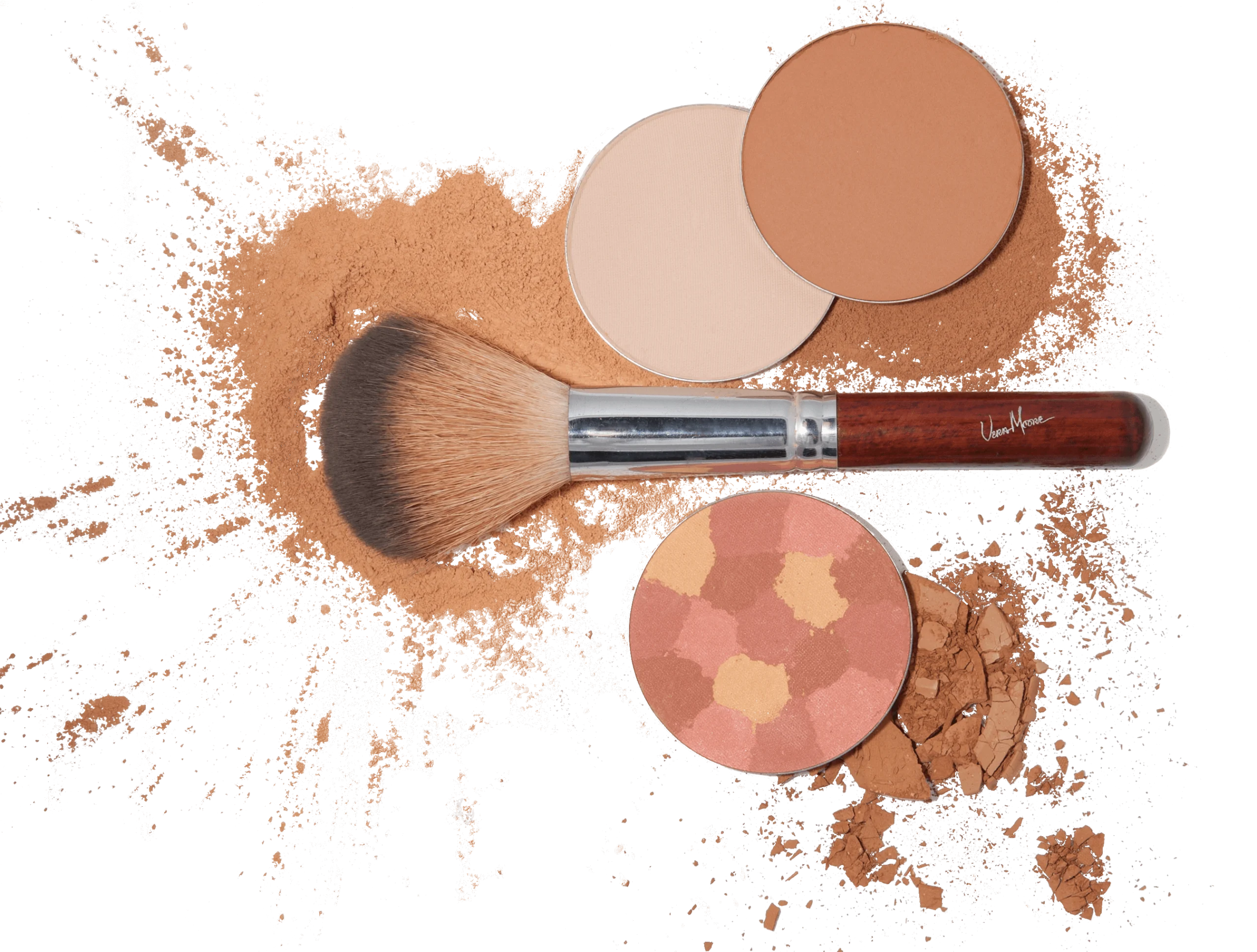 Soft Nude Makeup Brushes and Powder Clipart Composition on Clean Background