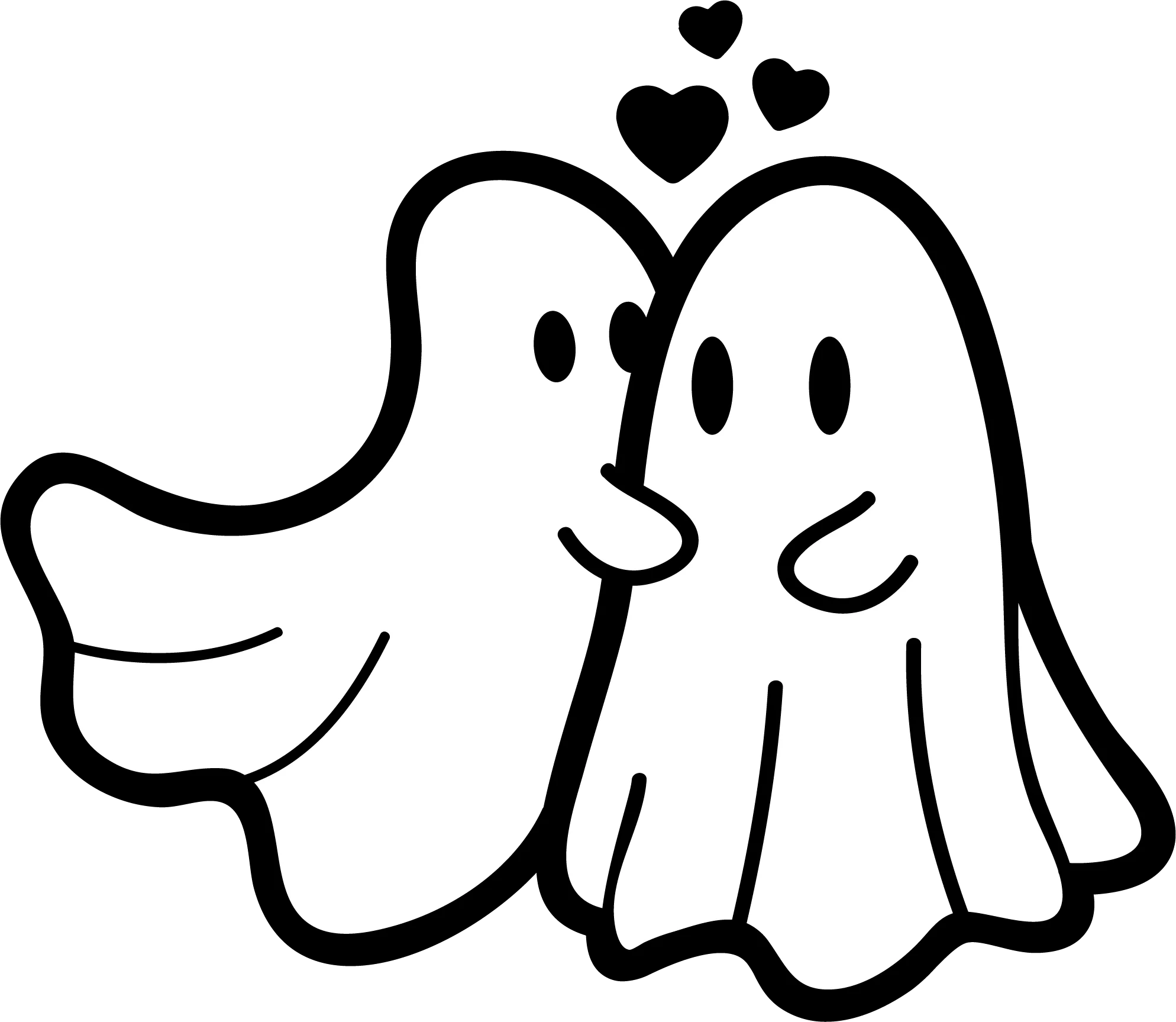 Adorable Ghostly Love: Cute Cartoon Ghosts Embracing in Heartwarming Clipart Scene