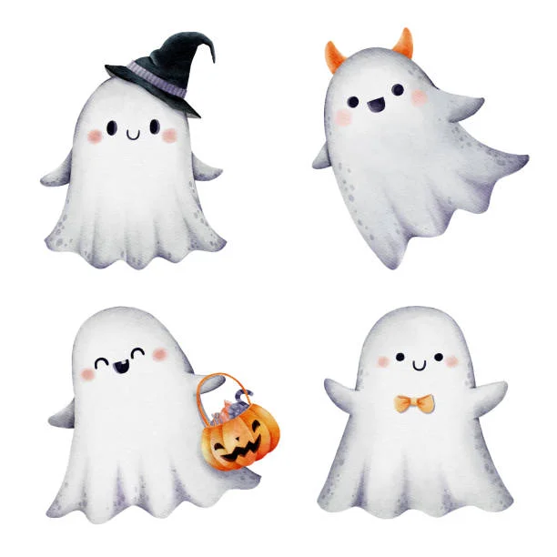 Adorable Halloween Cute Ghost Clipart Collection - Spooky Kawaii Friends