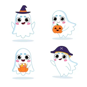 Adorable Halloween Ghost Clipart Collection - Cute Spooky Cartoon Characters