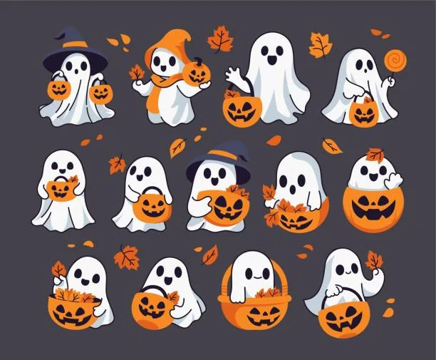 Adorable Halloween Spooky Ghosts and Pumpkins Festive Clipart Collection