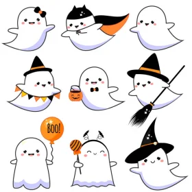 Adorable Halloween Spooky Spirits Cute Ghost Clipart Collection