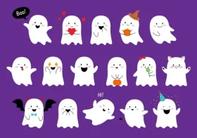 Adorable Spooky Spectral Friends: Halloween Ghost Clipart Collection with Playful Expressions