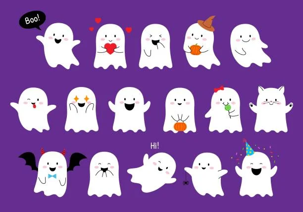 Adorable Spooky Spectral Friends: Halloween Ghost Clipart Collection with Playful Expressions