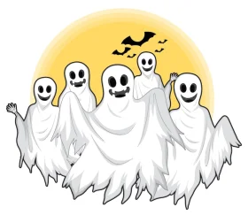 Playful Ghostly Gathering Clipart: Spooky Friends Under Moonlit Sky
