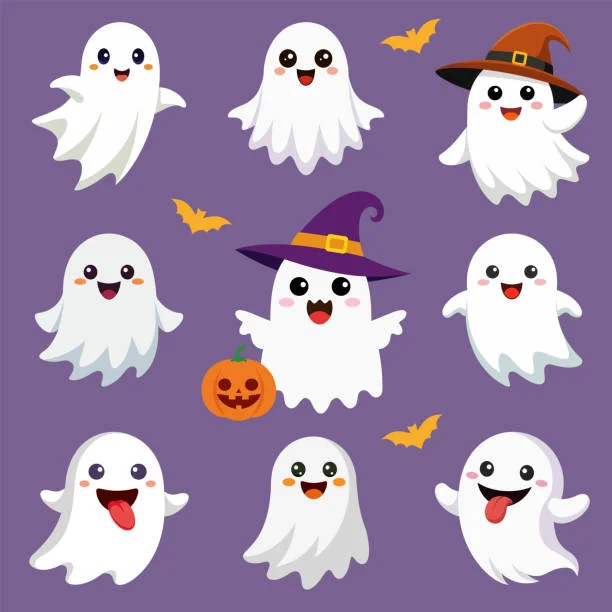 Playful Halloween Ghosts Clipart: Cute Spectral Friends in Festive Mood