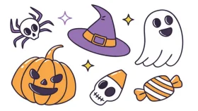 Spooky Halloween Clipart Collection with Adorable Cartoon Characters and Symbols