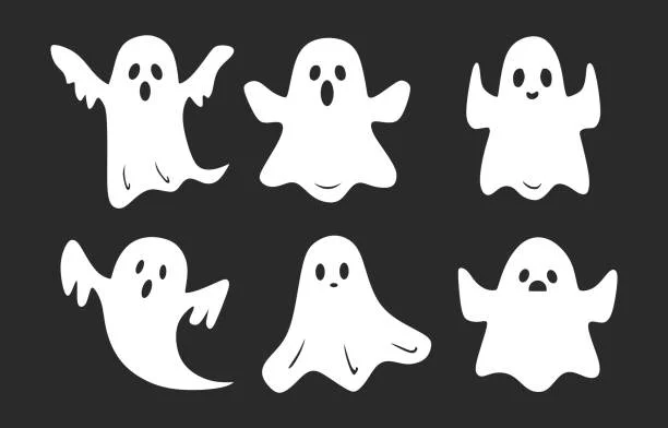 Whimsical Black and White Halloween Spooky Ghosts Clipart Collection