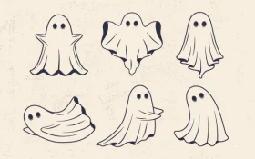 Whimsical Hand-Drawn Spooky Ghost Clipart Collection for Halloween Design