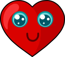 Adorable Kawaii Heart Shaped Clipart with Charming Cartoon Smile and Starry Eyes