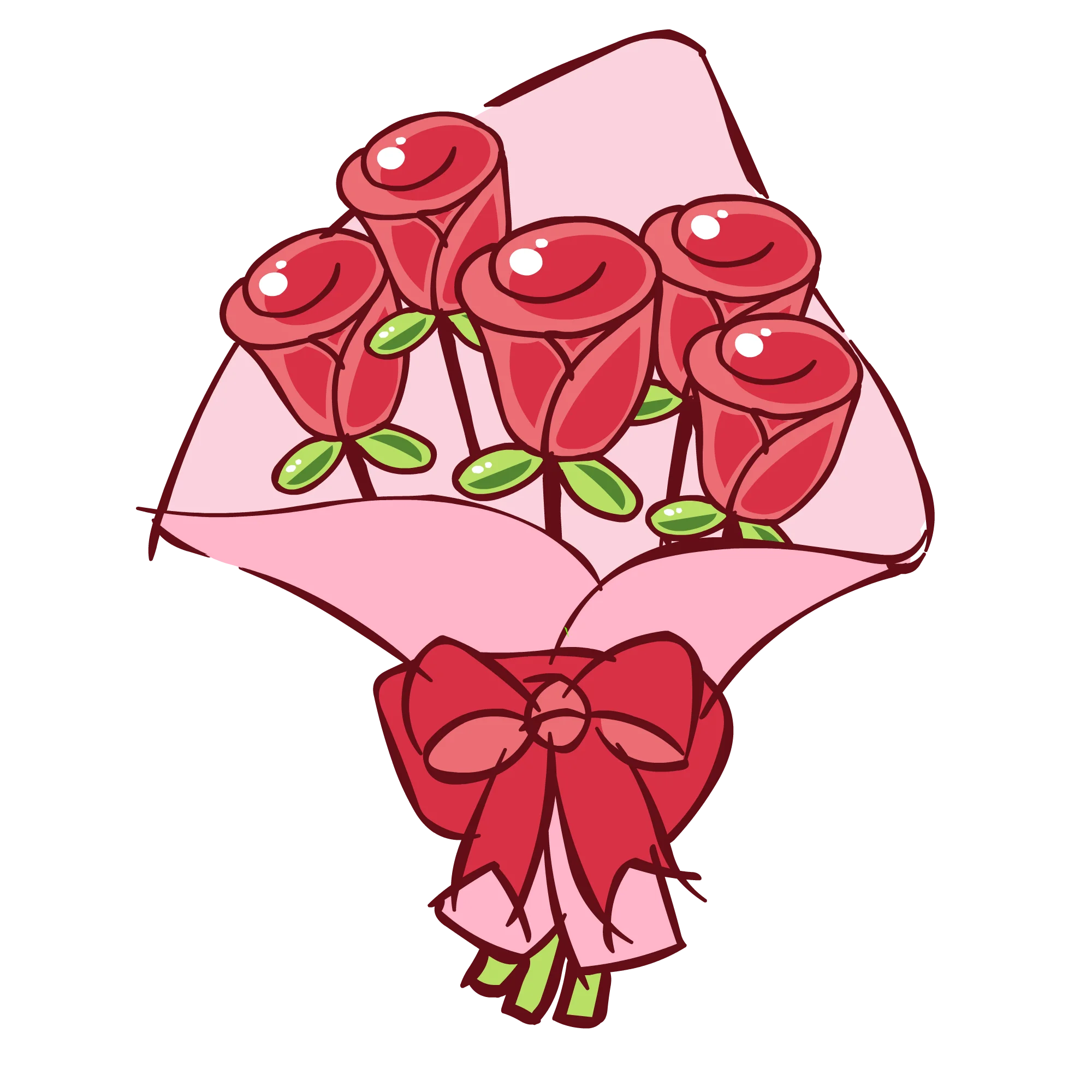 Charming Romantic Red Roses Animation Bouquet with Elegant Ribbon Artwork