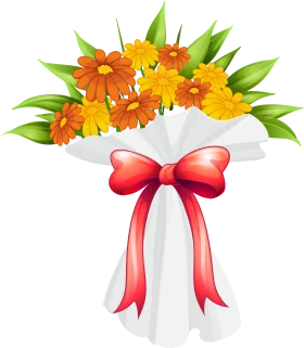 Cheerful Animation of Orange Wildflowers Wrapped in Elegant White Bouquet