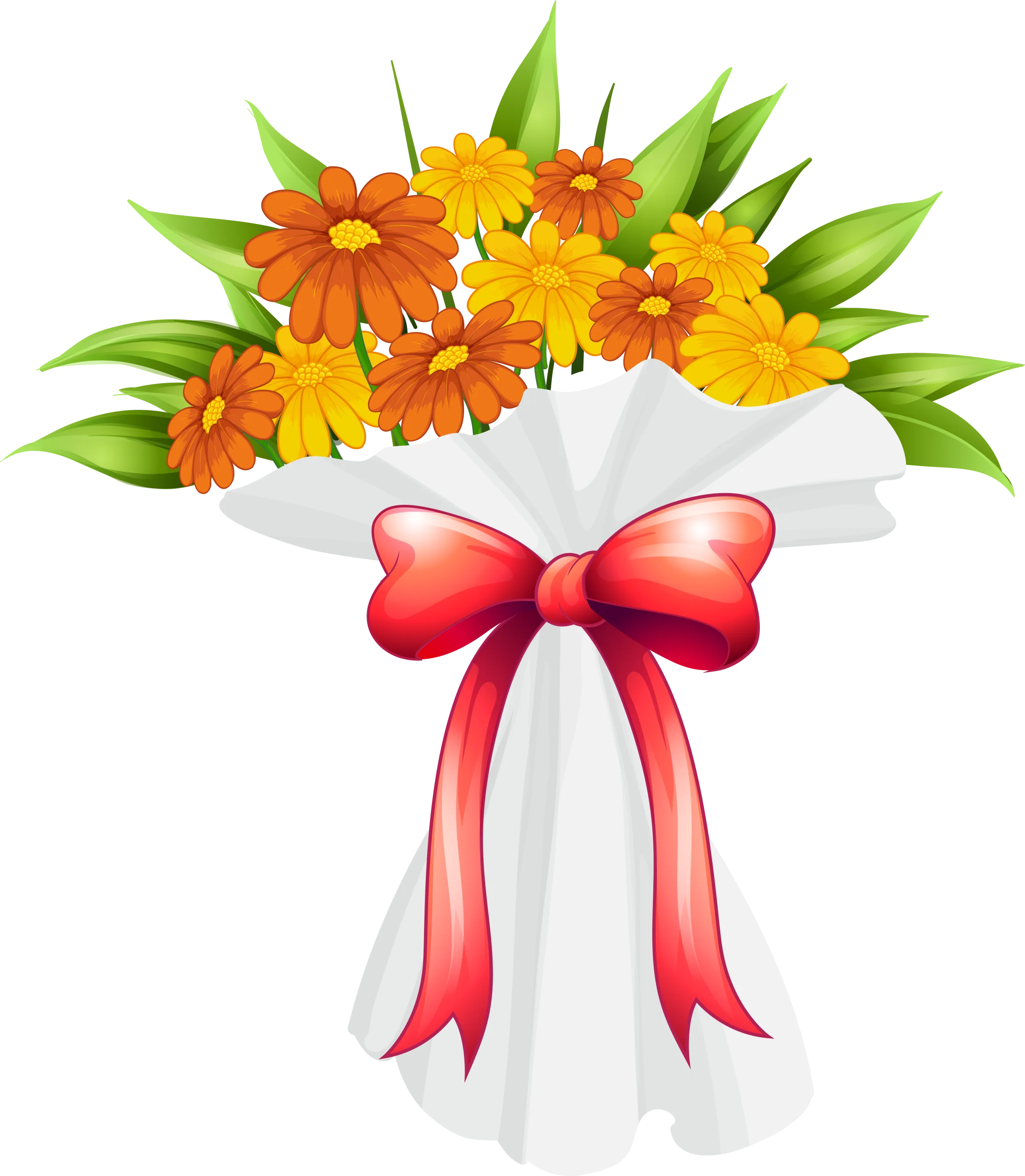 Cheerful Animation of Orange Wildflowers Wrapped in Elegant White Bouquet
