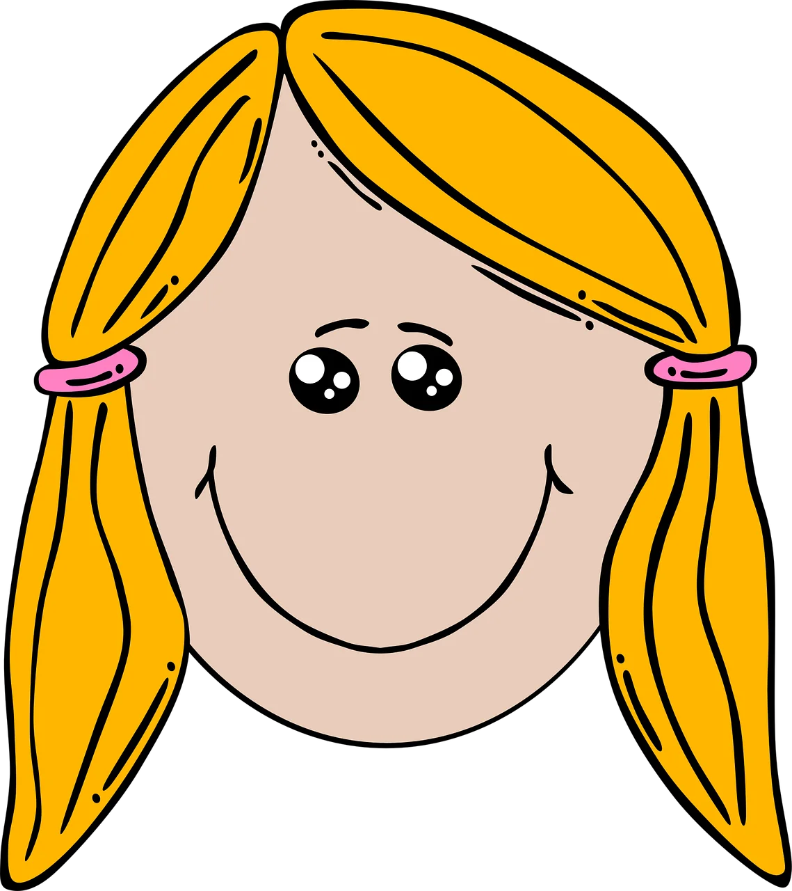 Cheerful Blonde Girl Smiley Face Clipart with Pigtails and Adorable Expression