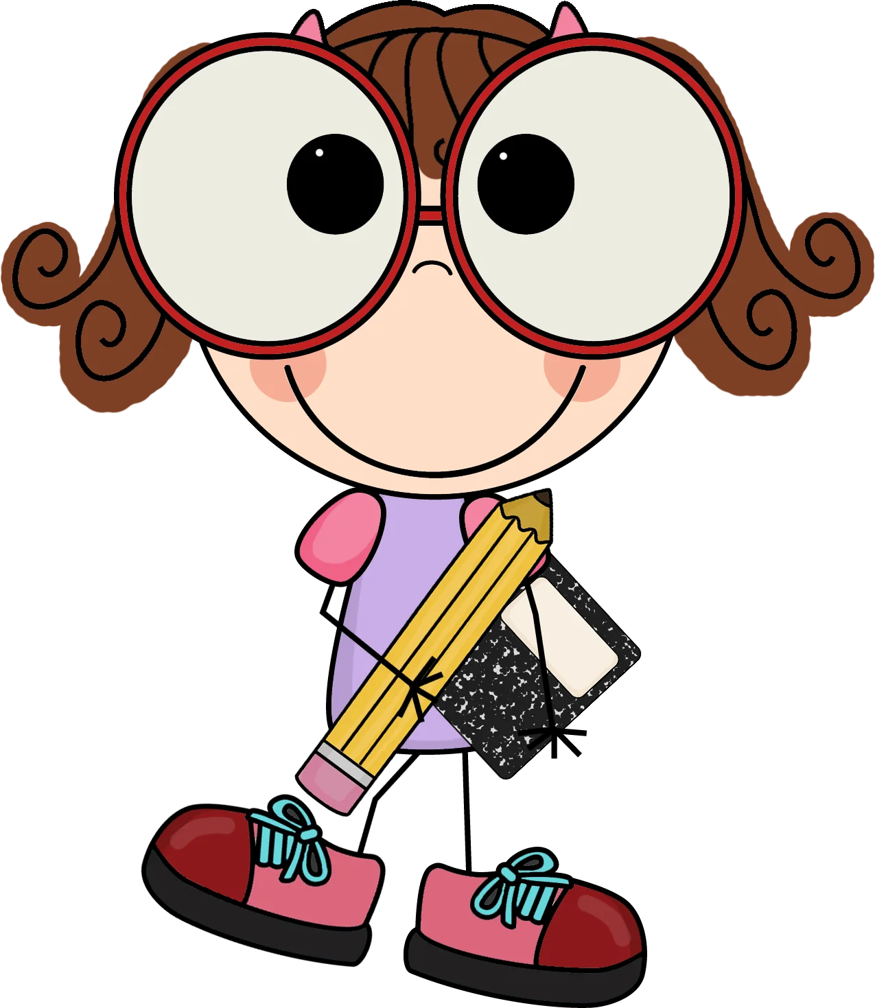 Cheerful Elementary School Student with Oversized Glasses Clipart Illustration