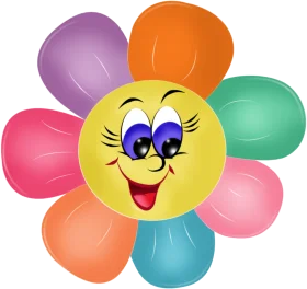 Cheerful Multicolored Flower Smiley Face Clipart with Playful Expression