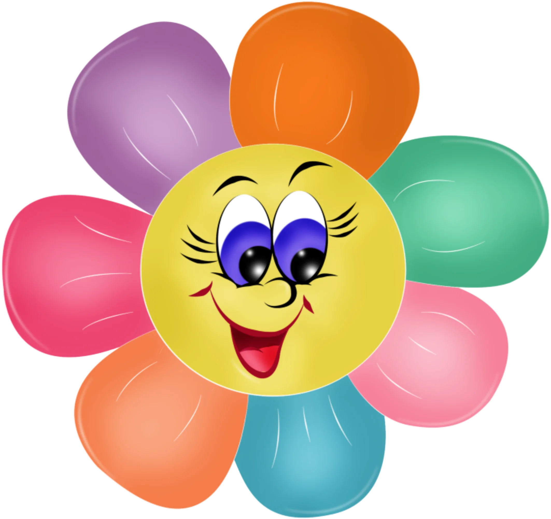 Cheerful Multicolored Flower Smiley Face Clipart with Playful Expression
