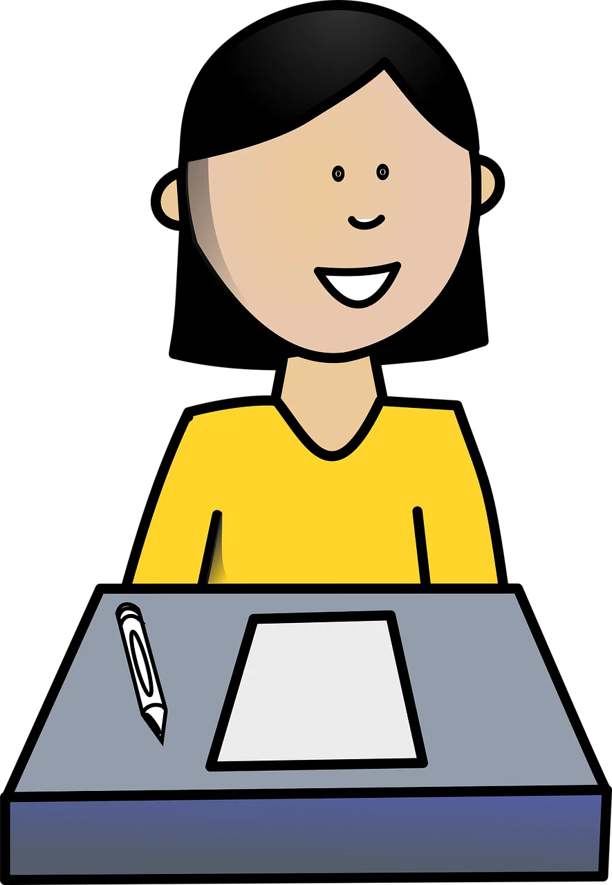 Cheerful Student Clipart Illustration of Learning and Writing Enthusiasm