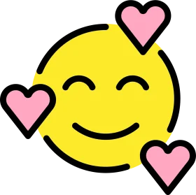 Cheerful Yellow Smiley Emoji Clipart with Pink Heart Symbols of Affection