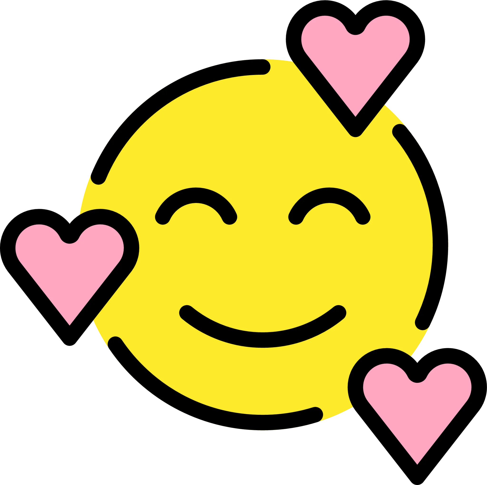 Cheerful Yellow Smiley Emoji Clipart with Pink Heart Symbols of Affection