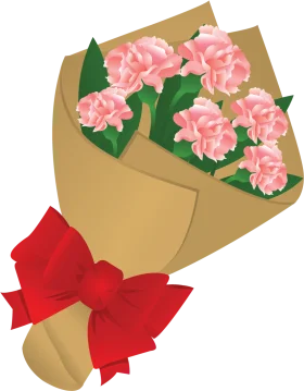 Delightful Animated Pink Carnation Bouquet with Elegant Red Ribbon Clipart Design