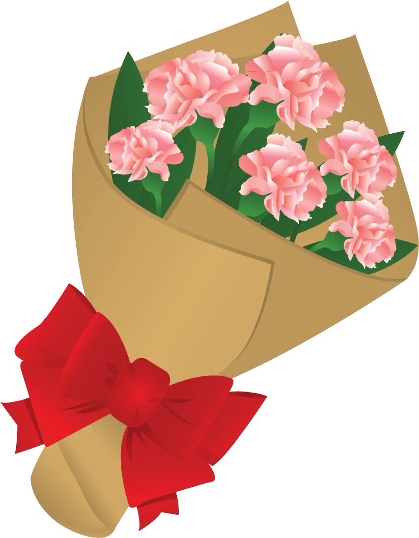 Delightful Animated Pink Carnation Bouquet with Elegant Red Ribbon Clipart Design
