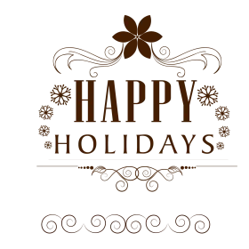 Elegant Festive Happy Holidays Clipart with Floral Decorative Snowflakes