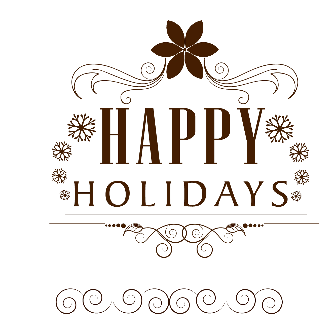 Elegant Festive Happy Holidays Clipart with Floral Decorative Snowflakes