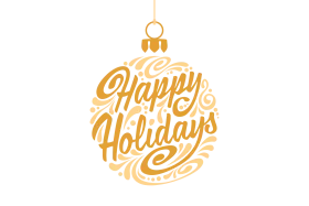 Elegant Golden Happy Holidays Ornament Clipart Design with Festive Typography