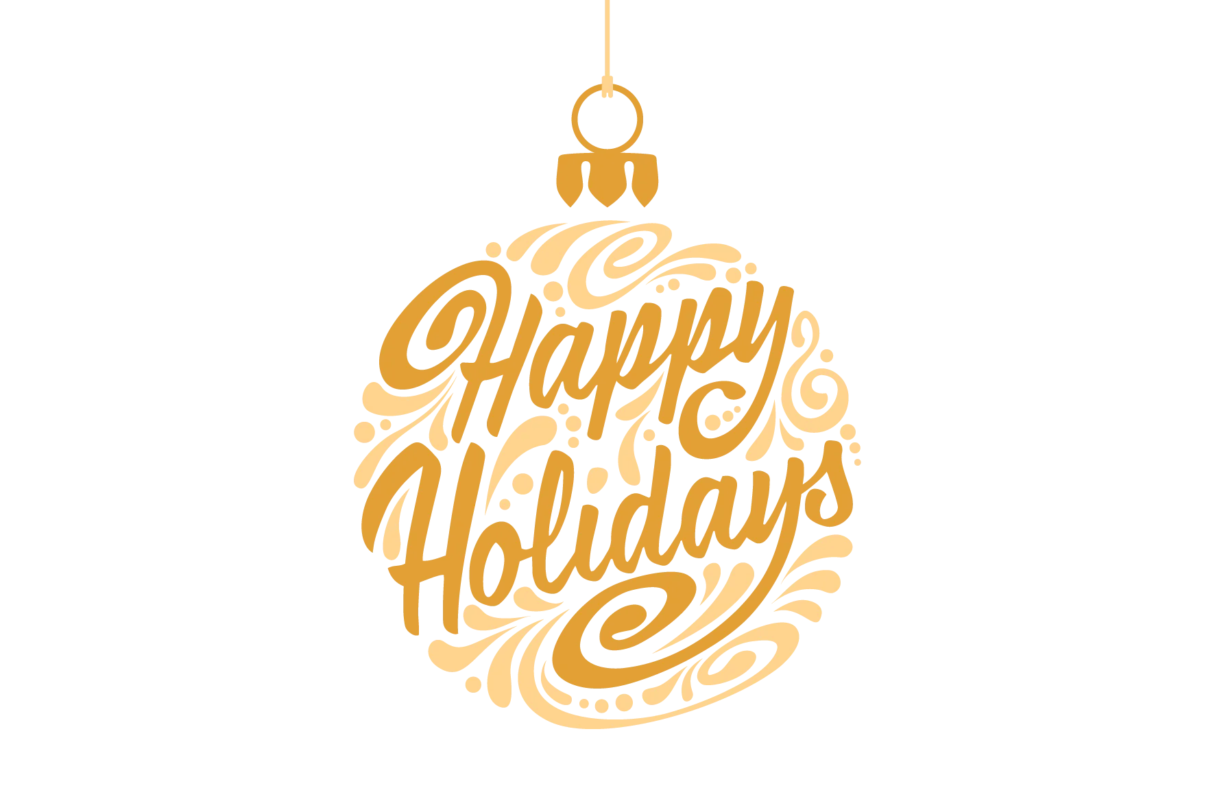 Elegant Golden Happy Holidays Ornament Clipart Design with Festive Typography