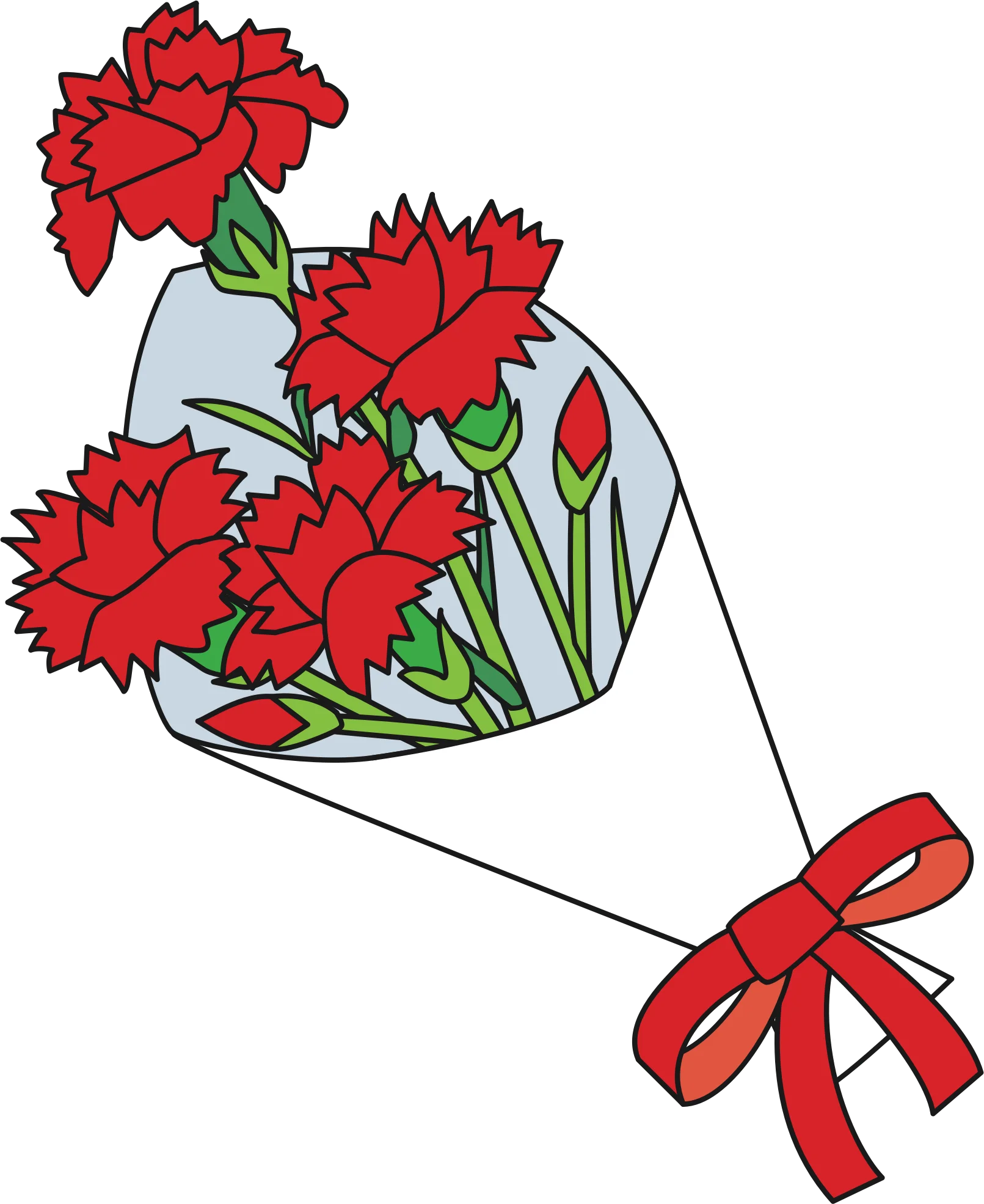 Elegant Red Carnation Bouquet Animation: Wrapped with Festive Ribbon