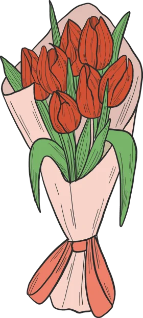 Elegantly Wrapped Red Tulips Animation Bouquet Clipart Design