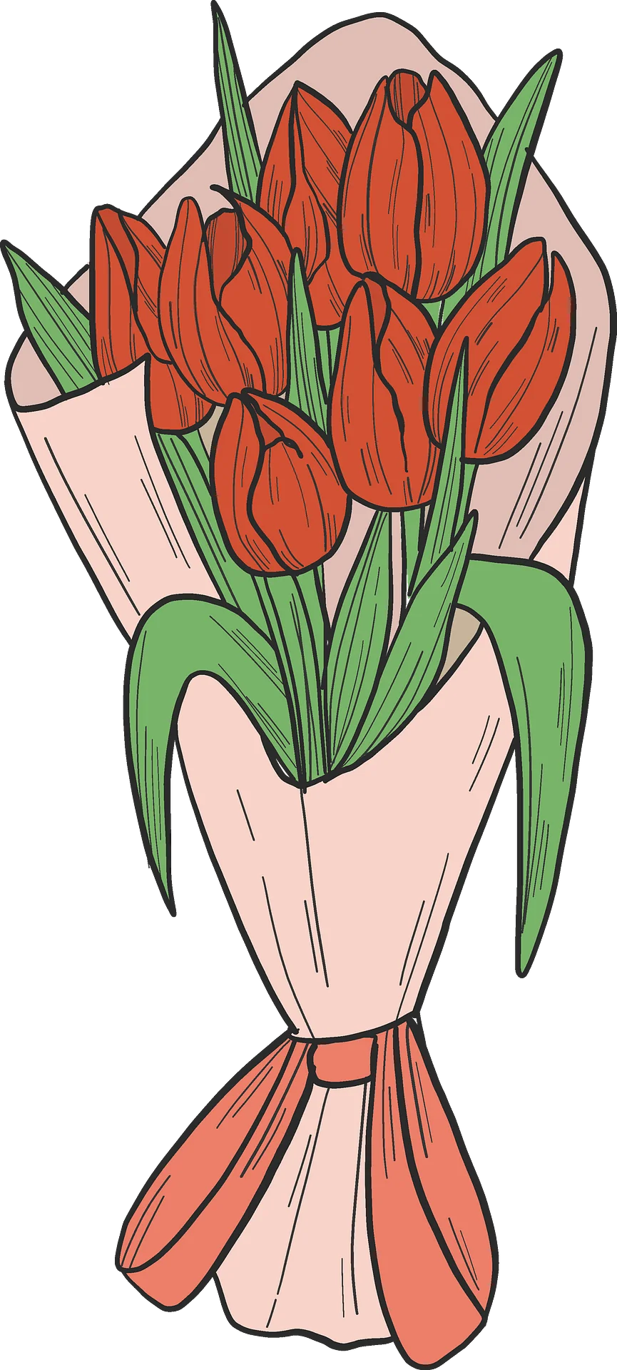 Elegantly Wrapped Red Tulips Animation Bouquet Clipart Design