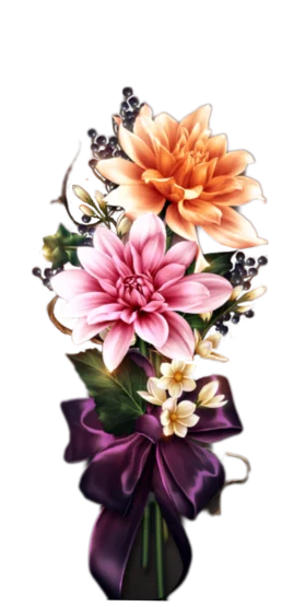 Enchanting Floral Animation: Dahlia Blossoms Tied with Elegant Purple Ribbon
