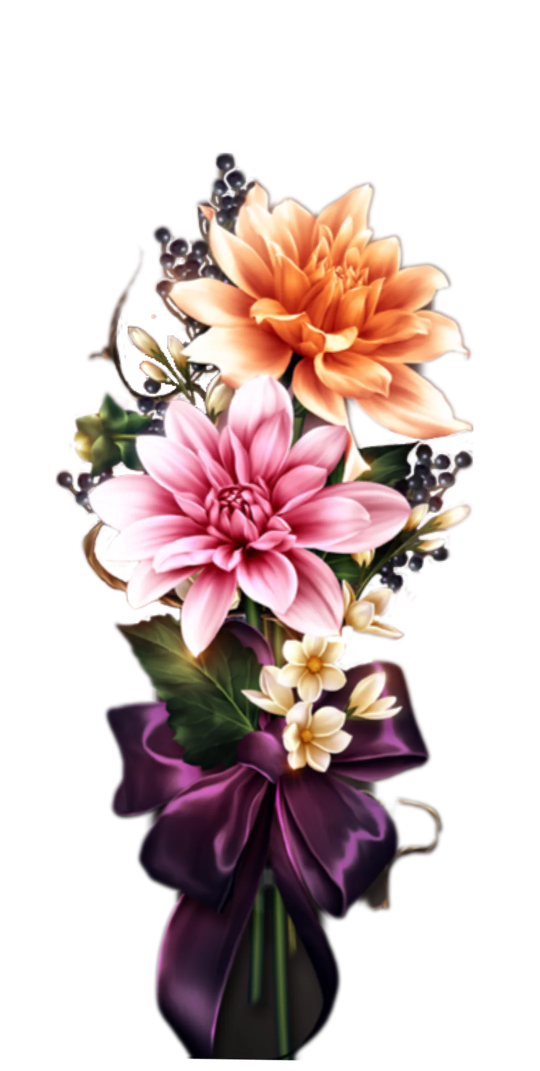 Enchanting Floral Animation: Dahlia Blossoms Tied with Elegant Purple Ribbon