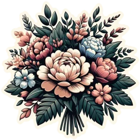 Enchanting Floral Symphony: Vintage Animation Bouquet Illustration