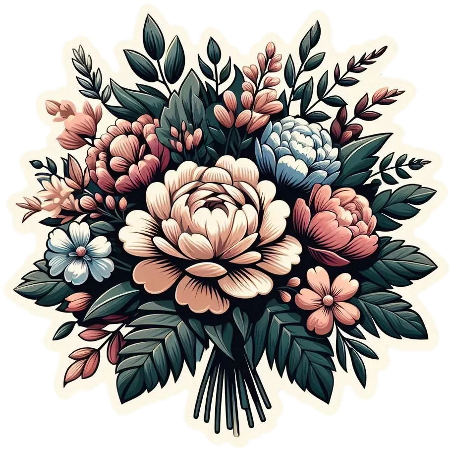 Enchanting Floral Symphony: Vintage Animation Bouquet Illustration