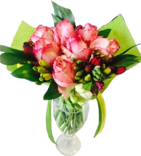 Enchanting Watercolor Animation of Coral Pink Rose Bouquet in Glass Vase