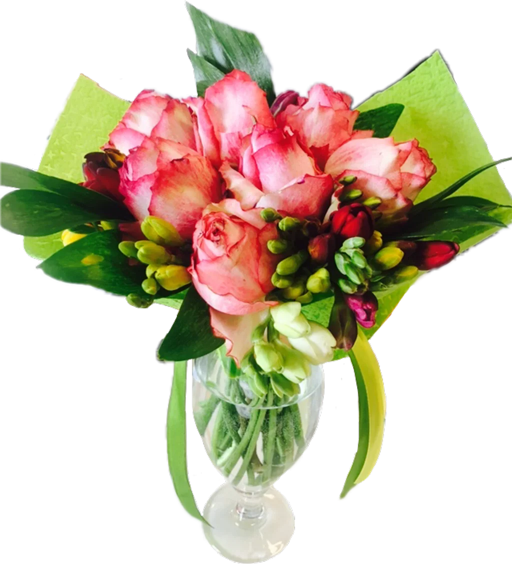Enchanting Watercolor Animation of Coral Pink Rose Bouquet in Glass Vase