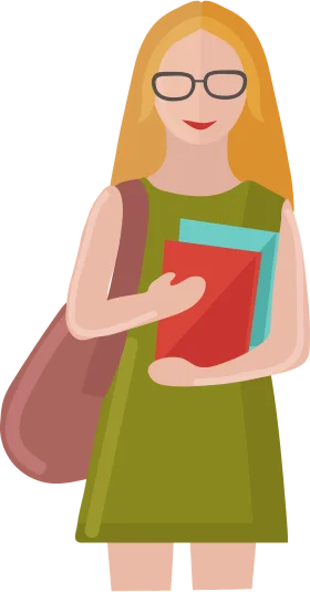 Female Student with Books and Backpack Cartoon Clipart Illustration
