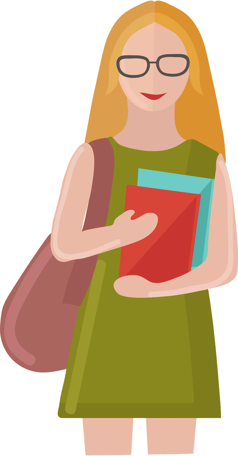 Female Student with Books and Backpack Cartoon Clipart Illustration