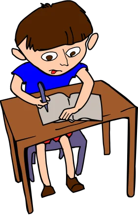 Focused Young Student Diligently Working on Assignment School Clipart Illustration