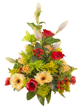 Radiant Lily and Rose Floral Arrangement: A Cheerful Animation of Botanical Elegance