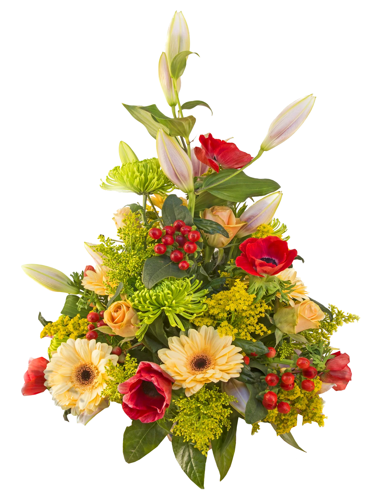 Radiant Lily and Rose Floral Arrangement: A Cheerful Animation of Botanical Elegance