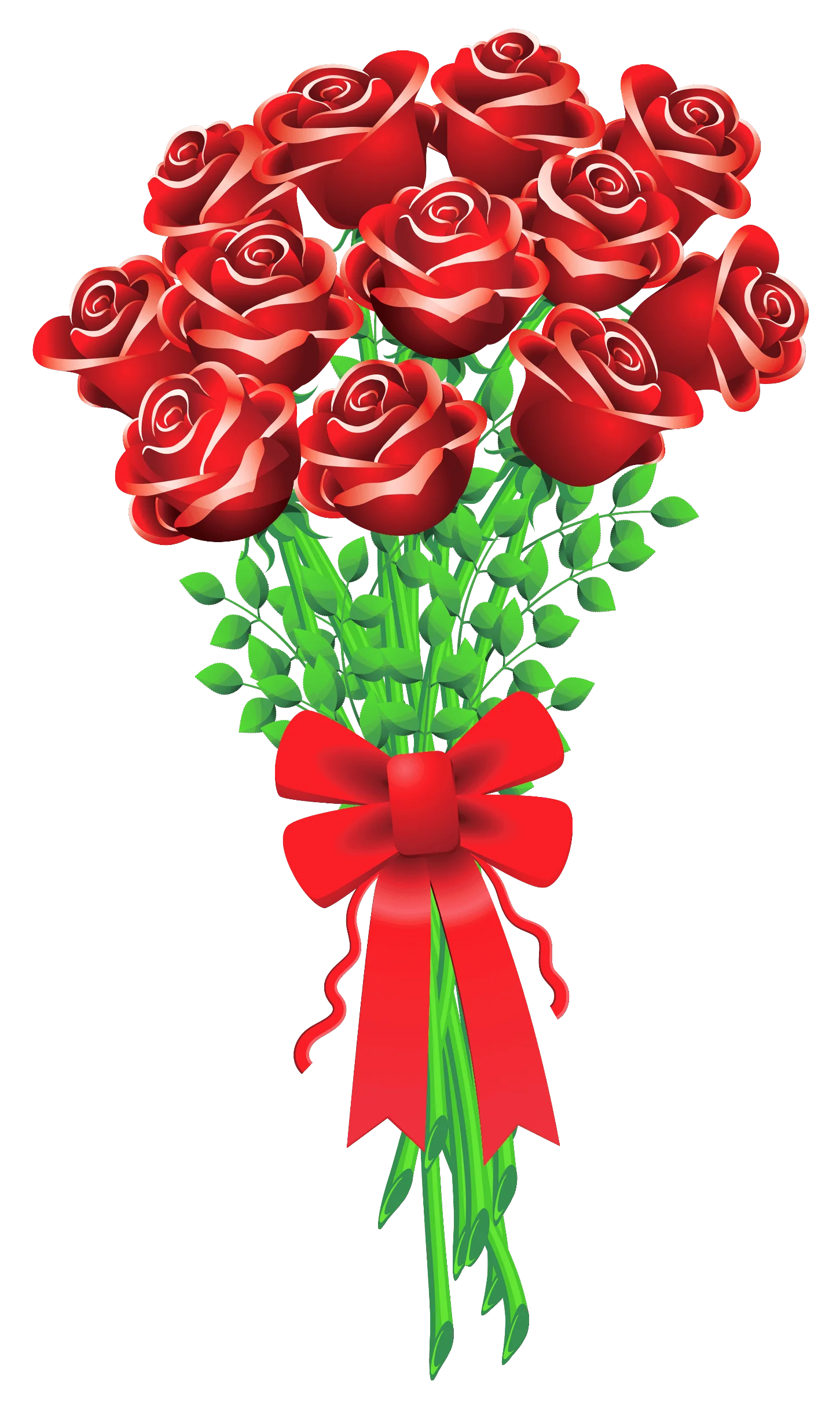 Romantic Animation Clipart of Lush Red Roses Tied with a Scarlet Ribbon Bow