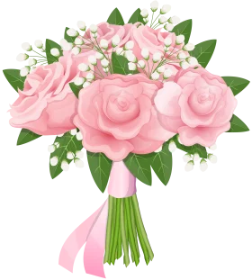 Romantic Pink Rose Animation Bouquet Clipart with Delicate Floral Arrangement