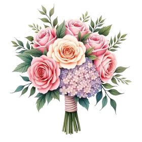 Soft Pastel Rose and Hydrangea Floral Bouquet Animation Watercolor Design