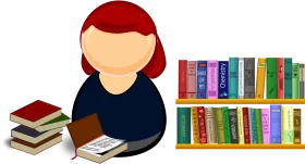 Studious Scholar Surrounded by Books: Engaging Educational Clipart Illustration