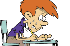 Studious Young Student Diligently Writing at School Desk Cartoon Clipart Illustration
