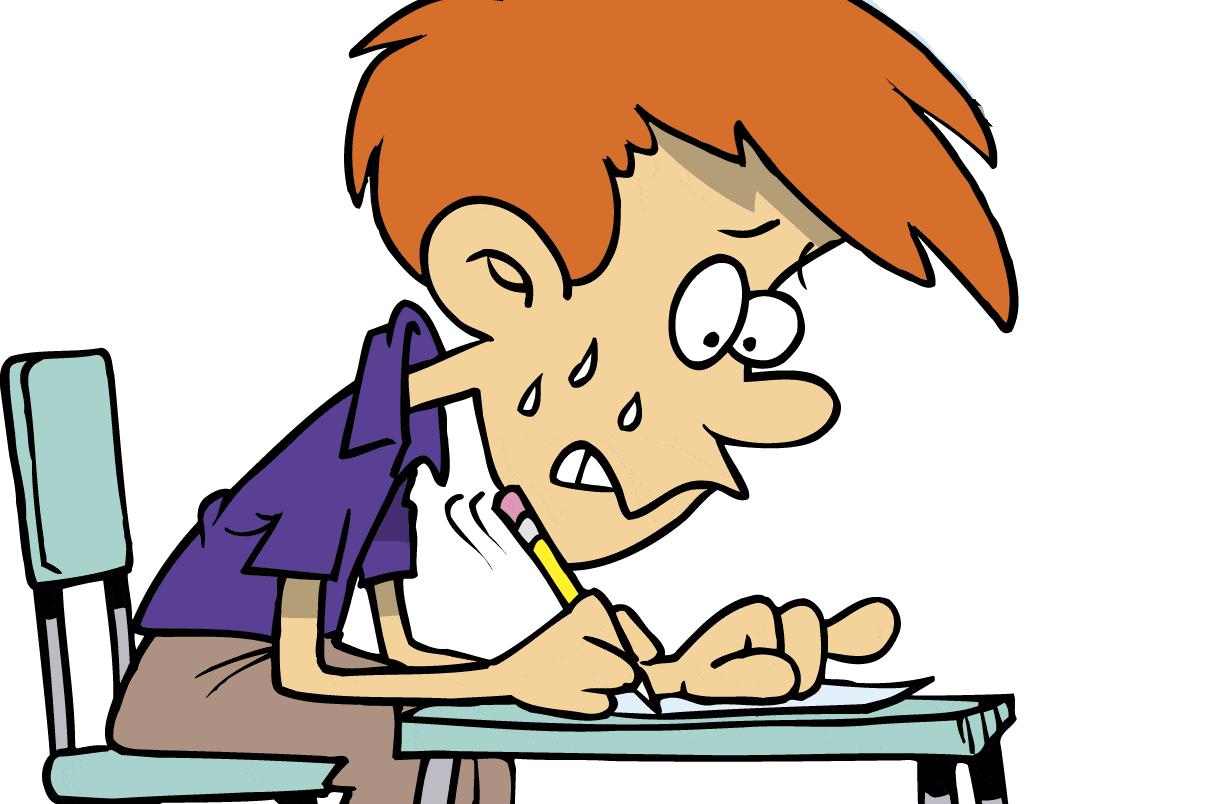 Studious Young Student Diligently Writing at School Desk Cartoon Clipart Illustration